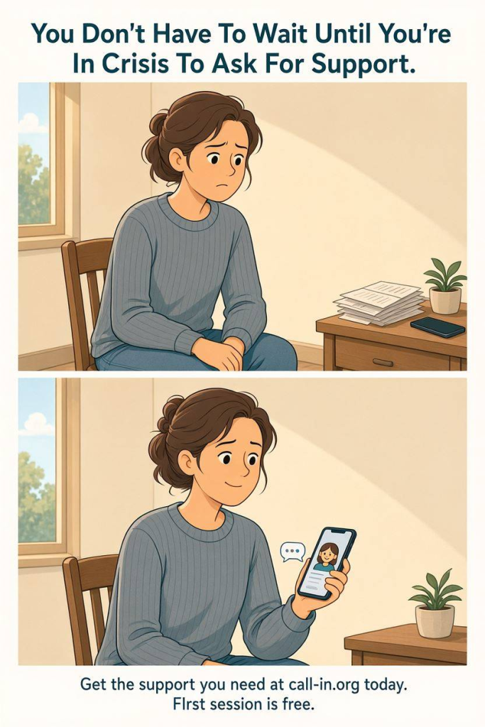 Comic illustration showing someone seeking emotional support before reaching a crisis point.