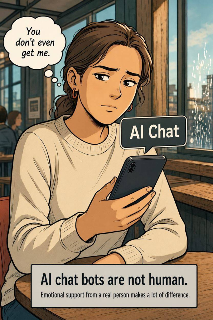 AI Chatbots are not human and they can't provide real human emotional support.