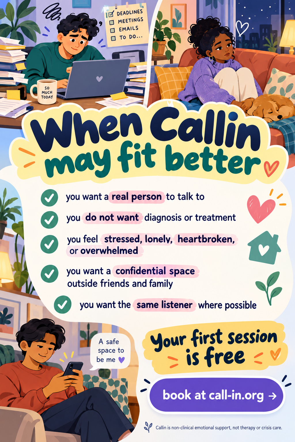 best alternative to therapy in the world - same listener, affordable, gdpr-compliant, psychological first aid-trained listeners, listed on hub of hope, high ratings on trustpilot.